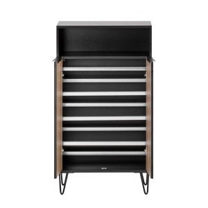 Offener Schuhschrank Hank in Braun-Schwarz mit 4 Ablagestangen für ca. 10-12 Paar Schuhe.