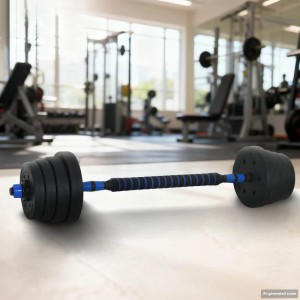 vidaXL 2-in-1 Hantelset, 30kg, schwarz/blau, als Langhantel aufgebaut. Ideal für dein Fitness-Workout.