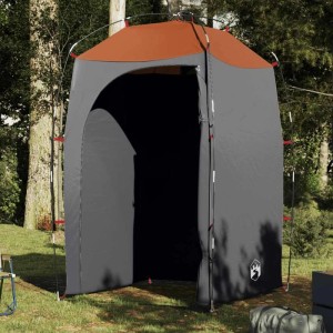 Graues vidaXL Duschzelt mit orangefarbenem Dach im Grünen. Ideal für Camping, als Umkleide oder Toilette. Wasserfest.