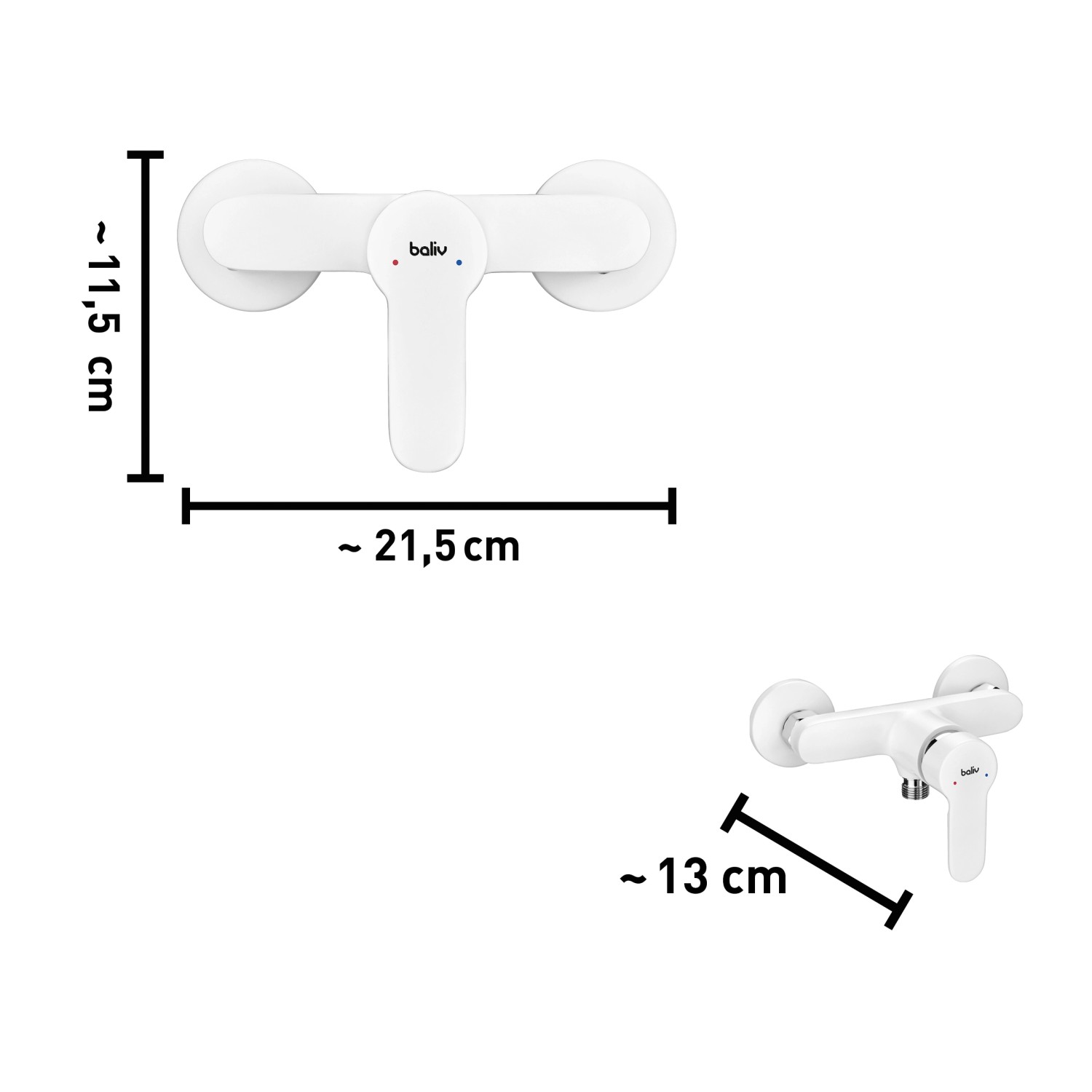 baliv Duscharmatur DU-5892 in Weiß, Abmessungen dargestellt.