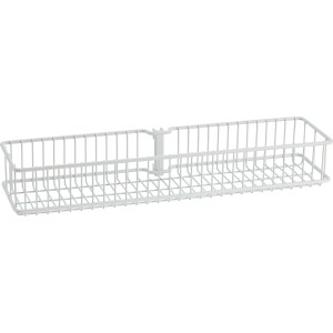 Weißer Metall-Drahtkorb, 2-reihig, für Regalsysteme, 10,5x43,5 cm.