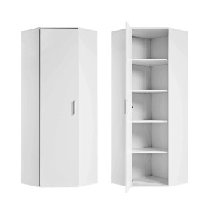Weißer mokebo Eckschrank 'Der Lange' mit Fächern, ideal als Büroschrank oder Mehrzweckschrank.