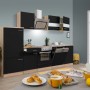 Respekta Economy Küchenzeile KB280ESSSC, 280 cm, Schwarz und Eiche Sägerau Optik.