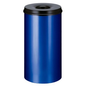 Blauer PROREGAL Metall Mülleimer, selbstlöschend, mit schwarzem Deckel, 50 Liter.