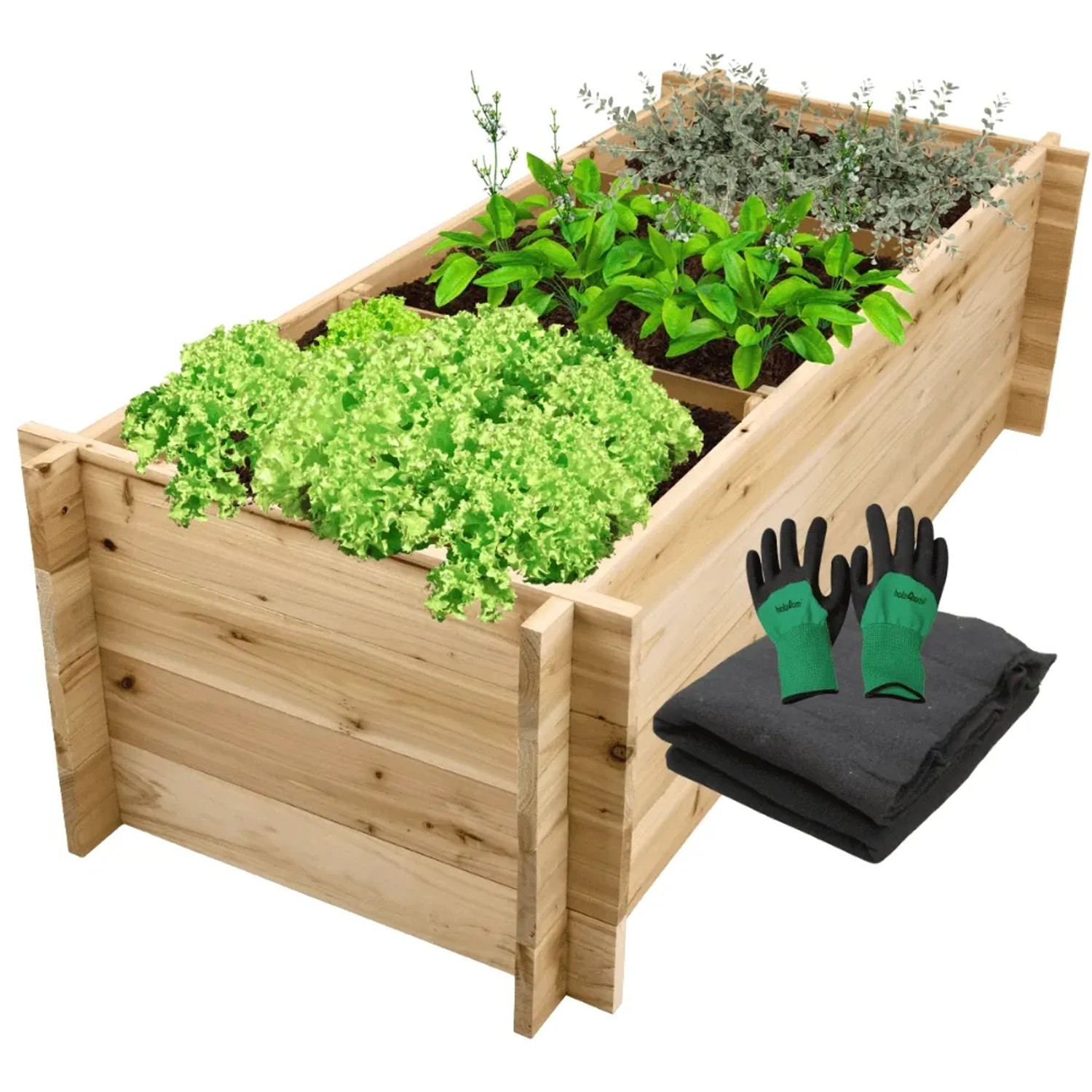 DELUKE Hochbeet für Garten Holz SMARTA 3 Fächer Pflanzkasten aus Tannenholz Gartenbeet Pflanzenbeet für Gemüse Blumenbeet 140x60x40cm