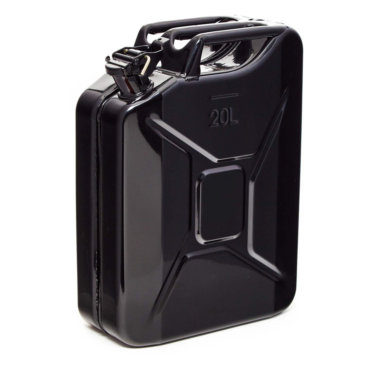 Schwarzer 20L Metall Kraftstoffkanister für Benzin, Diesel & E10, TÜV-geprüft.