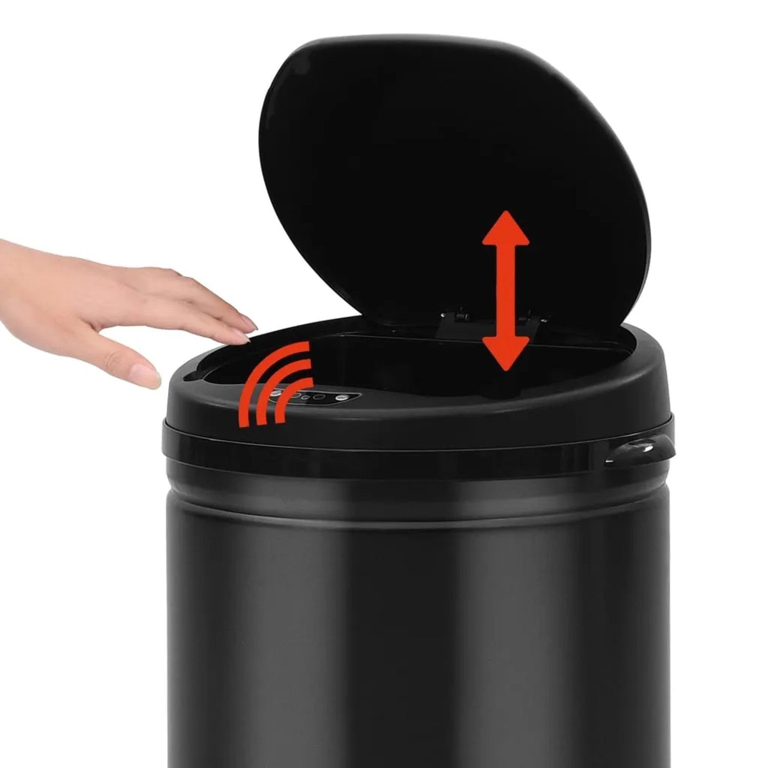 vidaXL Sensor-Mülleimer, 30L, Schwarz, Kohlenstoffstahl. Automatisches Öffnen per Sensor.