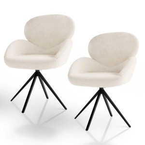 2er Set Juskys Drehstühle Albano Bouclé Creme mit schwarzem Metallfuß.