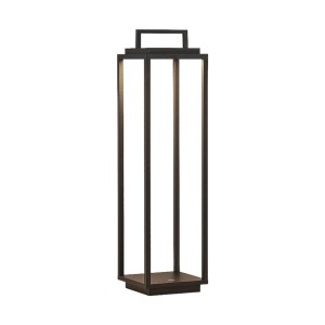 Schwarze Lucande LED Laterne Elaja mit USB, dimmbar und spritzwassergeschützt.