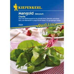 Samenpackung Mangold Charlie: Grün-roter Blattmangold für Salate und Gemüse.