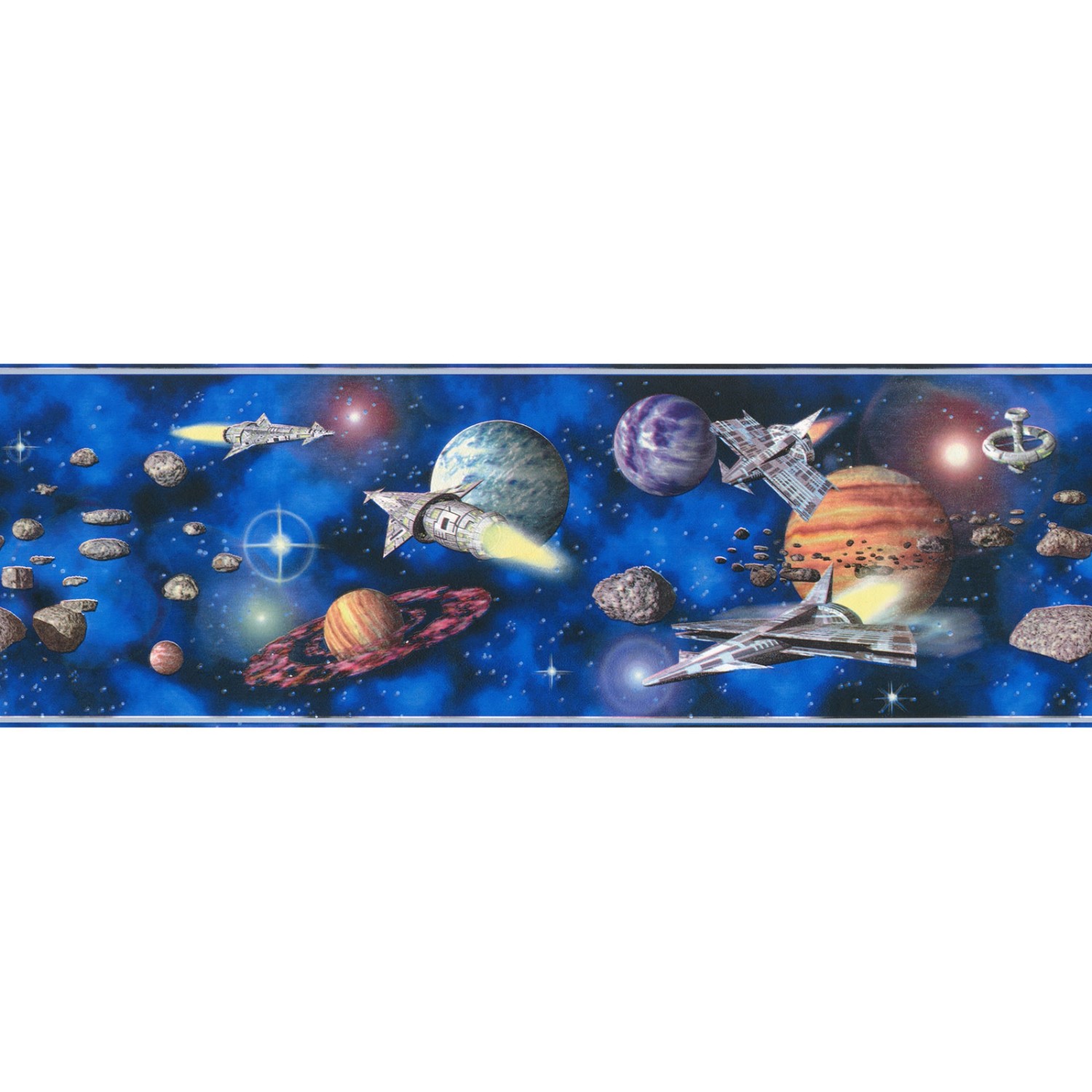 Bricoflor Coole Jungs Tapete mit Weltraum Blaue Tapetenbordüre Selbstklebend für Jungenzimmer Kinder Bordüre mit Raketen