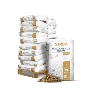 Palette Stroy Miscanthus Pellets Einstreu, 20 Säcke à 15kg. Staubarme Pferdeeinstreu.