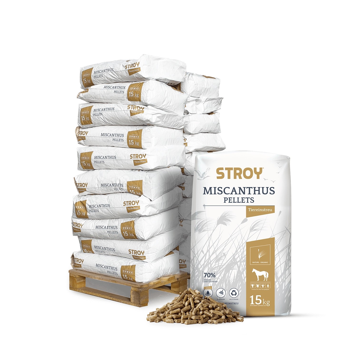 Stroy Miscanthus Pellets Einstreu 15kg x 20 Sack 300kg Palette