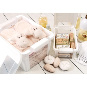 Weiße Kis Aufbewahrungsbox Bi Box M mit Inhalt. Praktische Aufbewahrungslösung.