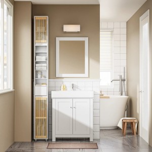 SoBuy Badezimmerschrank Hochschrank Badregal mit 6 Regalböden Nischenregal 20x180x20cm BZR34-BW