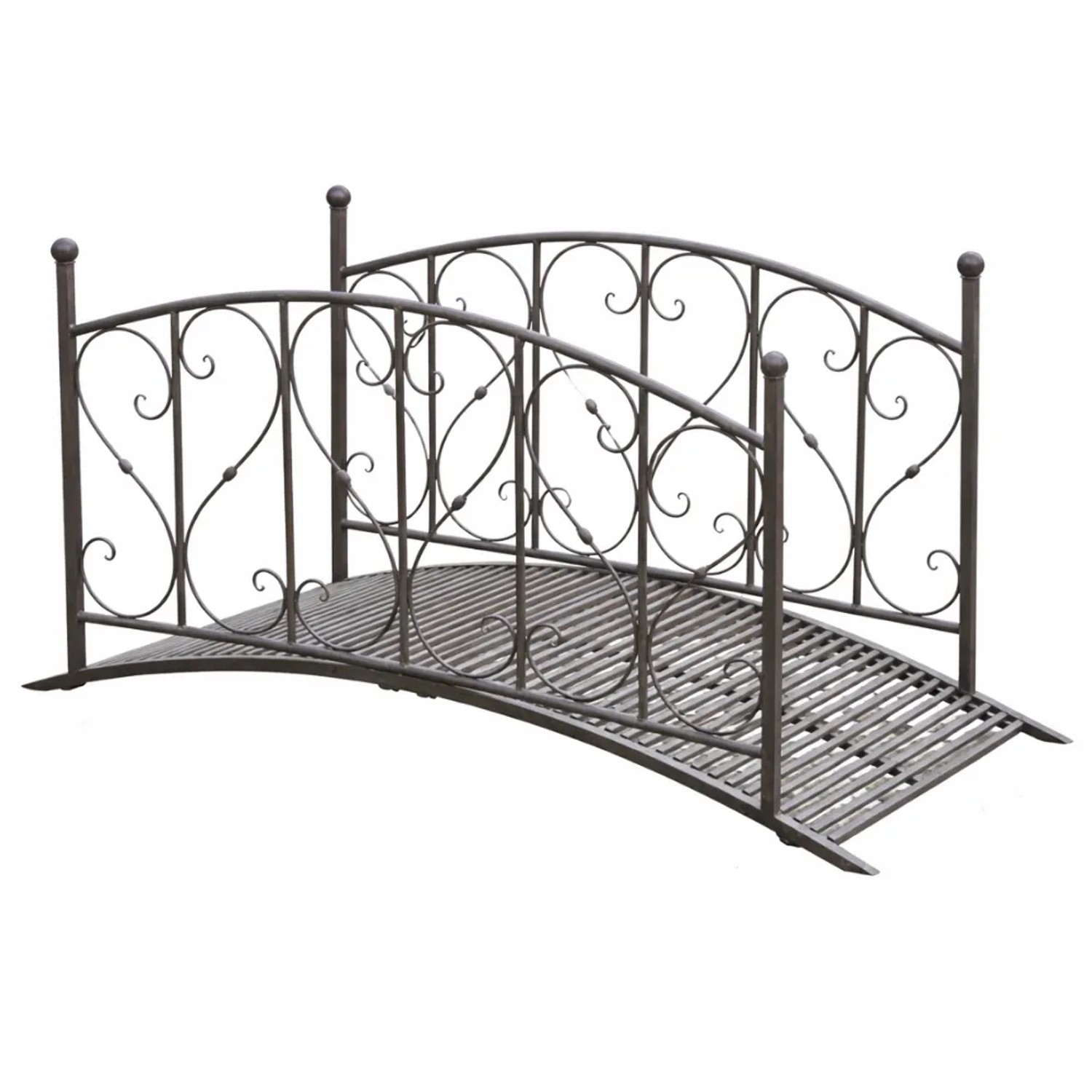 DELUKE Gartenbrücke PARIS Mit Geländer Antik-Optik Stahl Schwarzbraun 91,7x79,3x181,4cm Metallbrücke Garten Teichbrücke