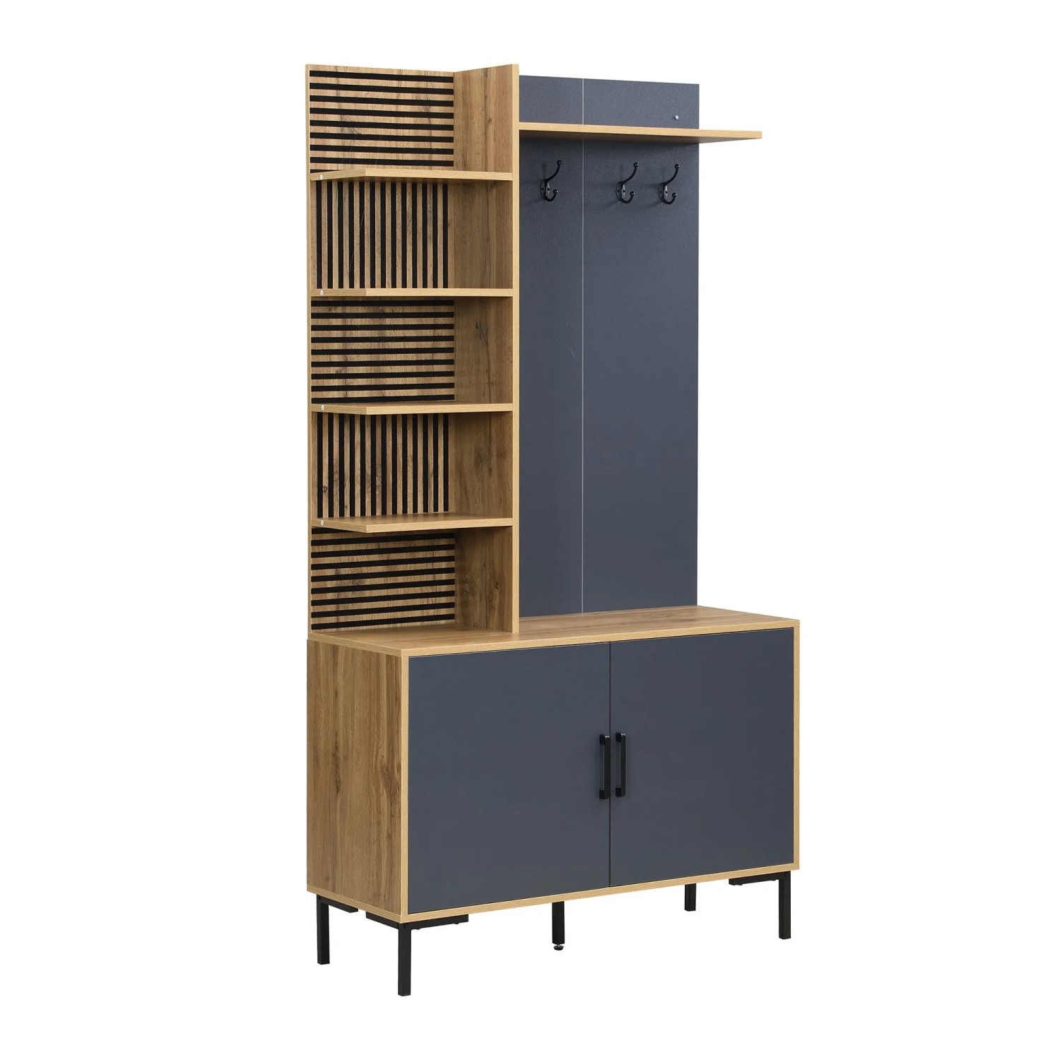 okwish Kleiderschrank Set mit Schuhfach Regalen Haken Flur 100x40x190.5cm Natur