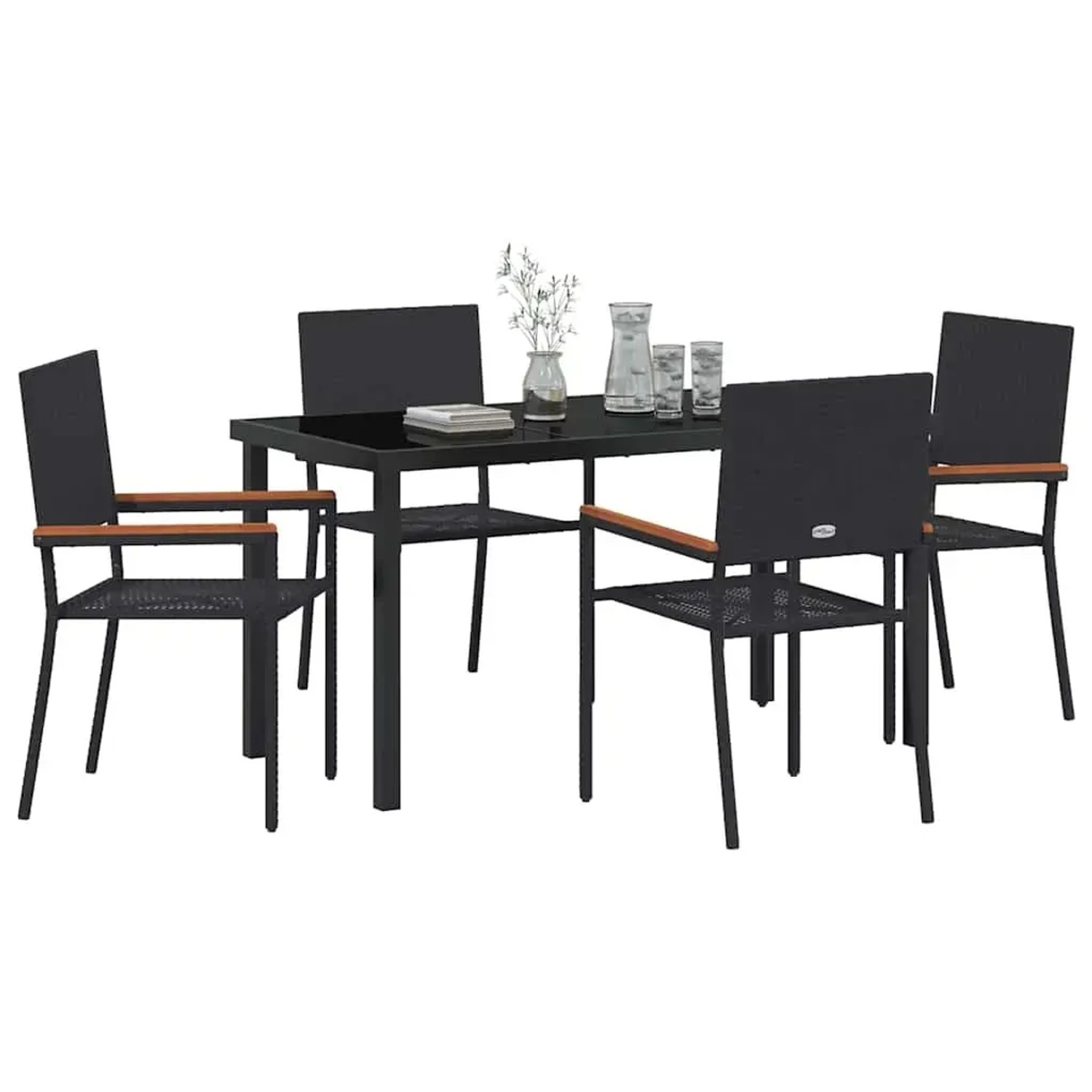 Schwarze vidaXL Garten Essgruppe, 5-teilig, Poly Rattan, mit Tisch und 4 Stühlen.