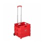 Roter Relaxdays Einkaufstrolley aus Kunststoff mit ausziehbarem Aluminium-Teleskopgriff und Rollen.