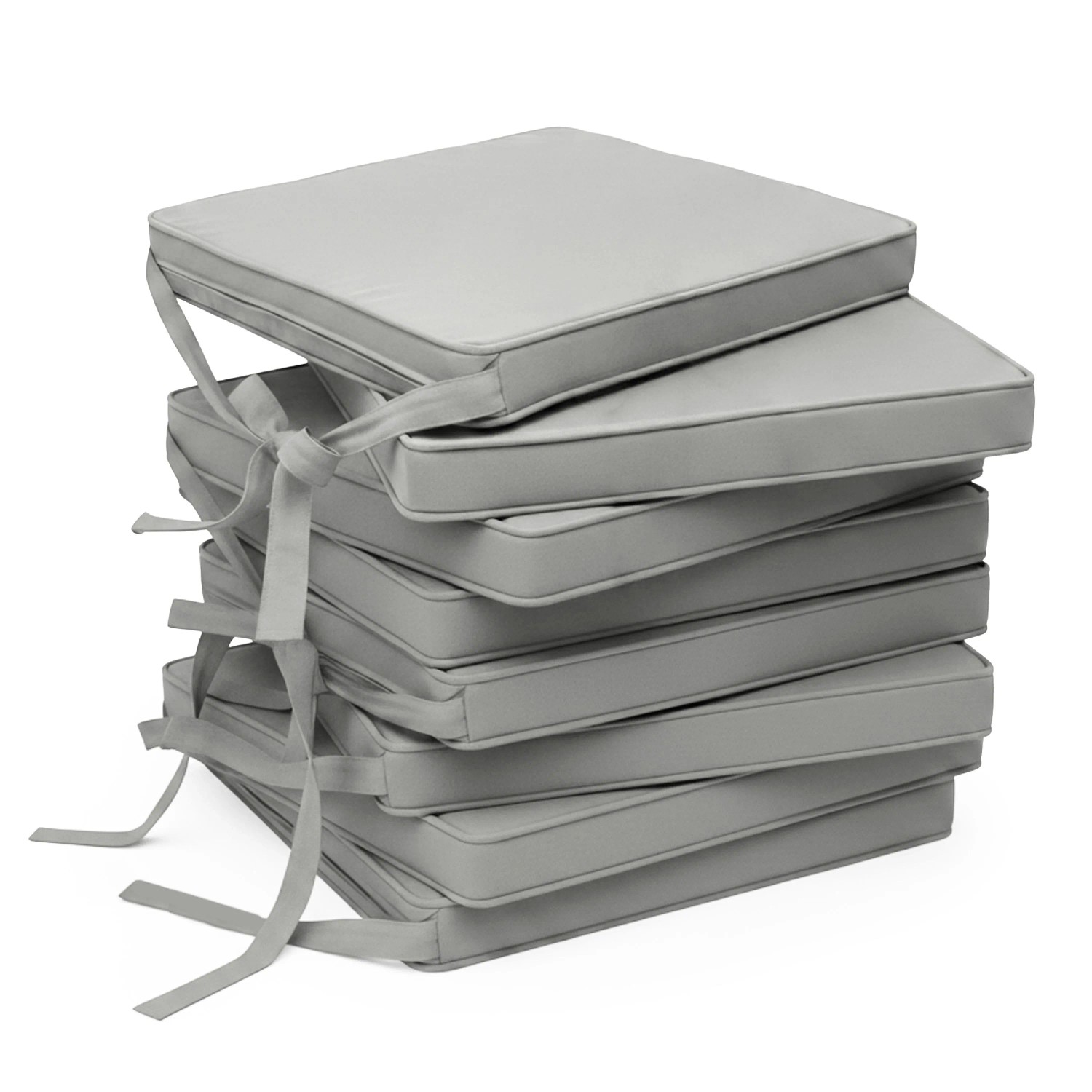 Beautissu 8er Set Loft SK Stuhlkissen 45x40 cm mit Bändern Rutschfest Hellgrau
