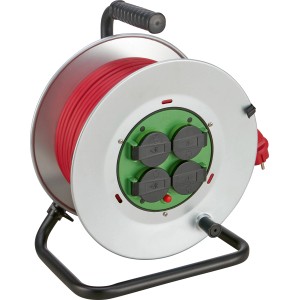 Kabeltrommel mit 4 Steckdosen, 40 m Kabel für den Außenbereich.