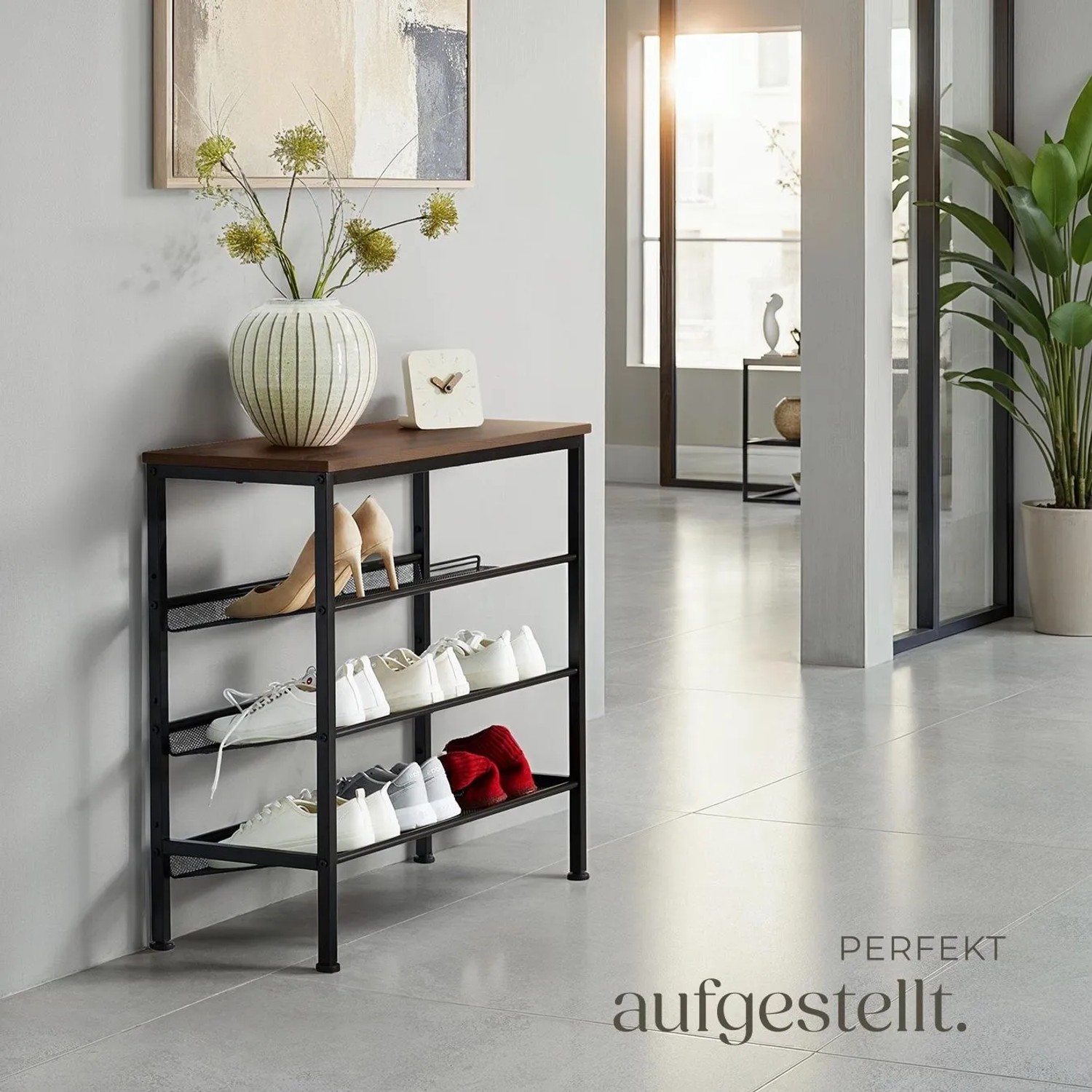 Tectake Schuhregal Wolverhampton Industrial Style Holz und Stahl  75 50 x 30 50 x 69 50 cm Industrial Holz Dunkel  Rustikal_8