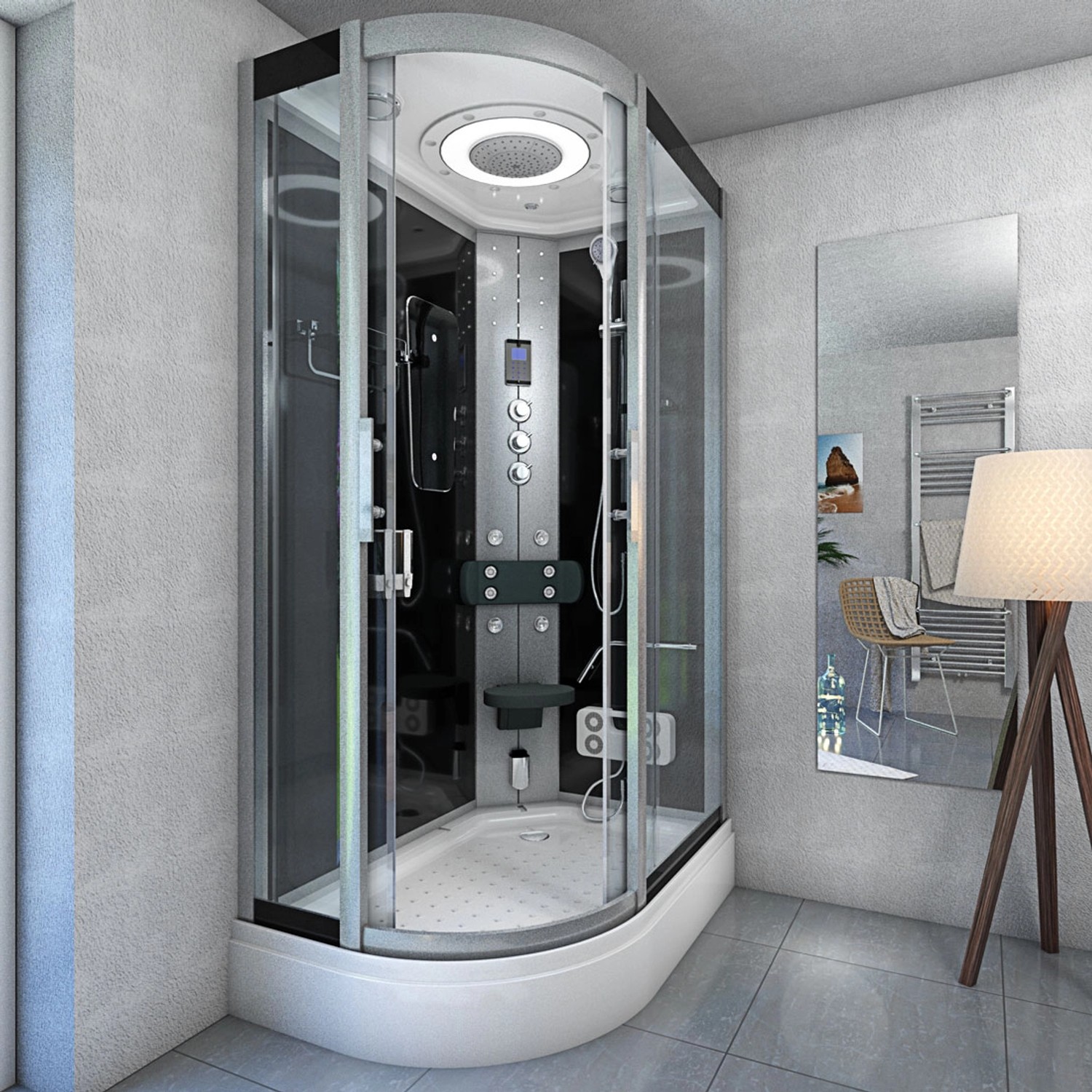 AquaVapore Duschkabine D60-73T3L, 120x80 cm, mit Dampfsauna und Regendusche.