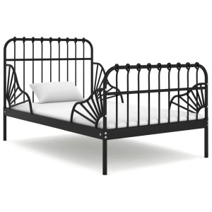 Schwarzes vidaXL Ausziehbett aus Metall, 80x130/200 cm, mit Lattenrost und Kopfkissen.