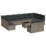 Graue 13-tlg. vidaXL Garten-Sofagarnitur aus Polyrattan mit Kissen und Tisch.