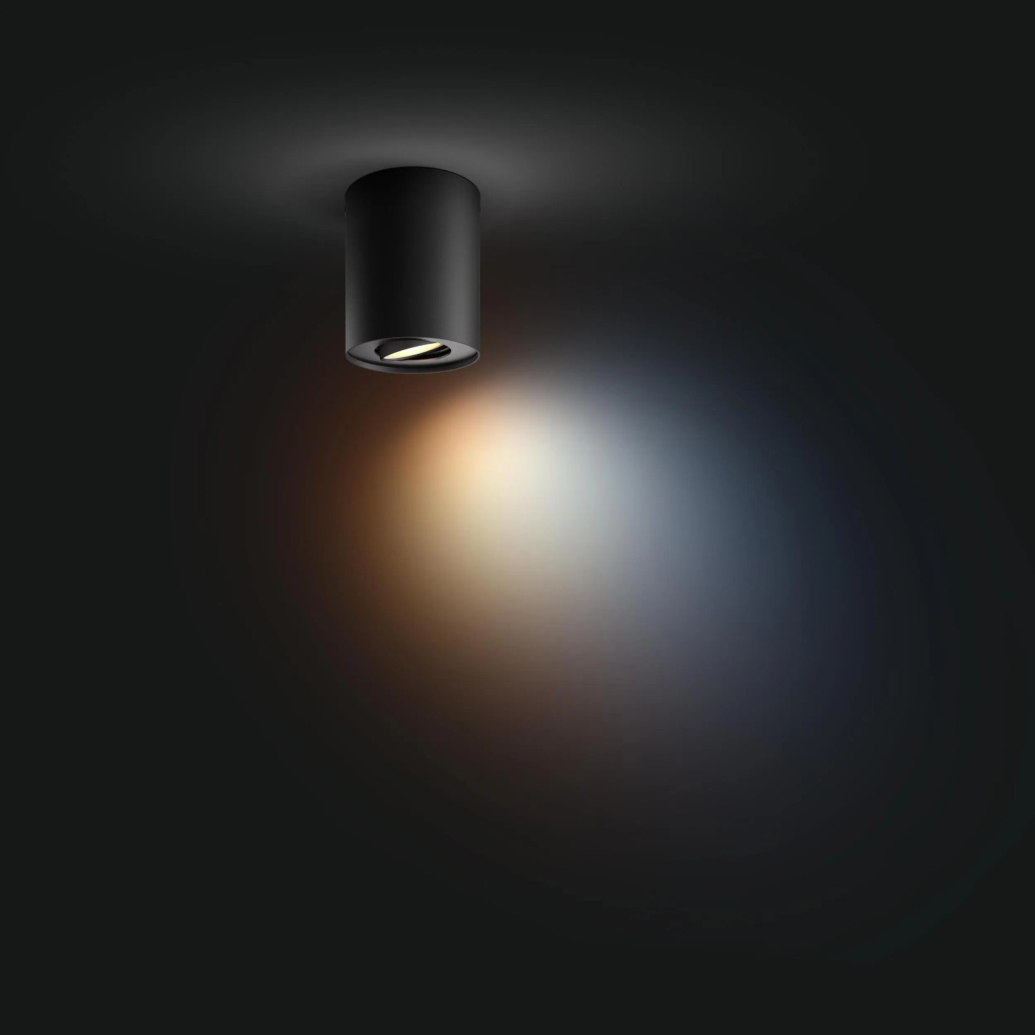 Schwarzer Philips Hue LED-Aufbauspot Pillar White Ambiance für smartes Licht.
