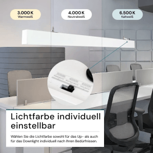 LUXULA LED Büroleuchte, weiß, mit einstellbarer Lichtfarbe (3000-6500K) für Büro und Arbeitszimmer.