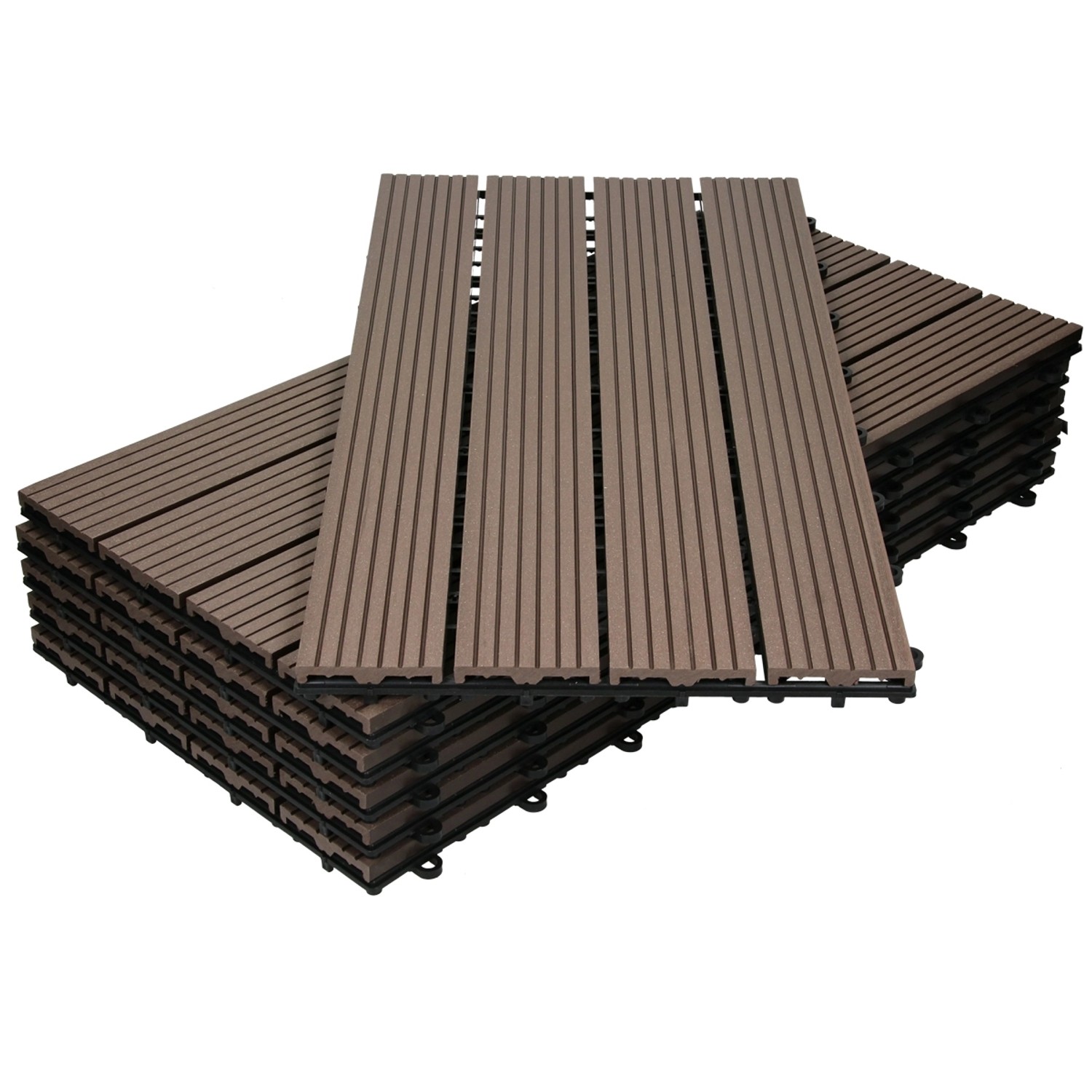 ECD Germany WPC Terrassenfliesen 60x30cm 18er Spar Set Dunkelbraun in Holzoptik