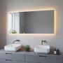 Rechteckiger Aquabatos Badspiegel 140x70 mit LED-Streifen und Touch-Bedienung im modernen Badezimmer.