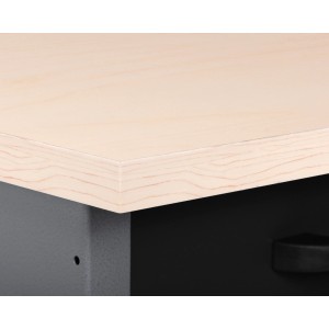 Detailaufnahme: Ondis24 Werkbank Bernd mit Buchenholzplatte und Schubladen.