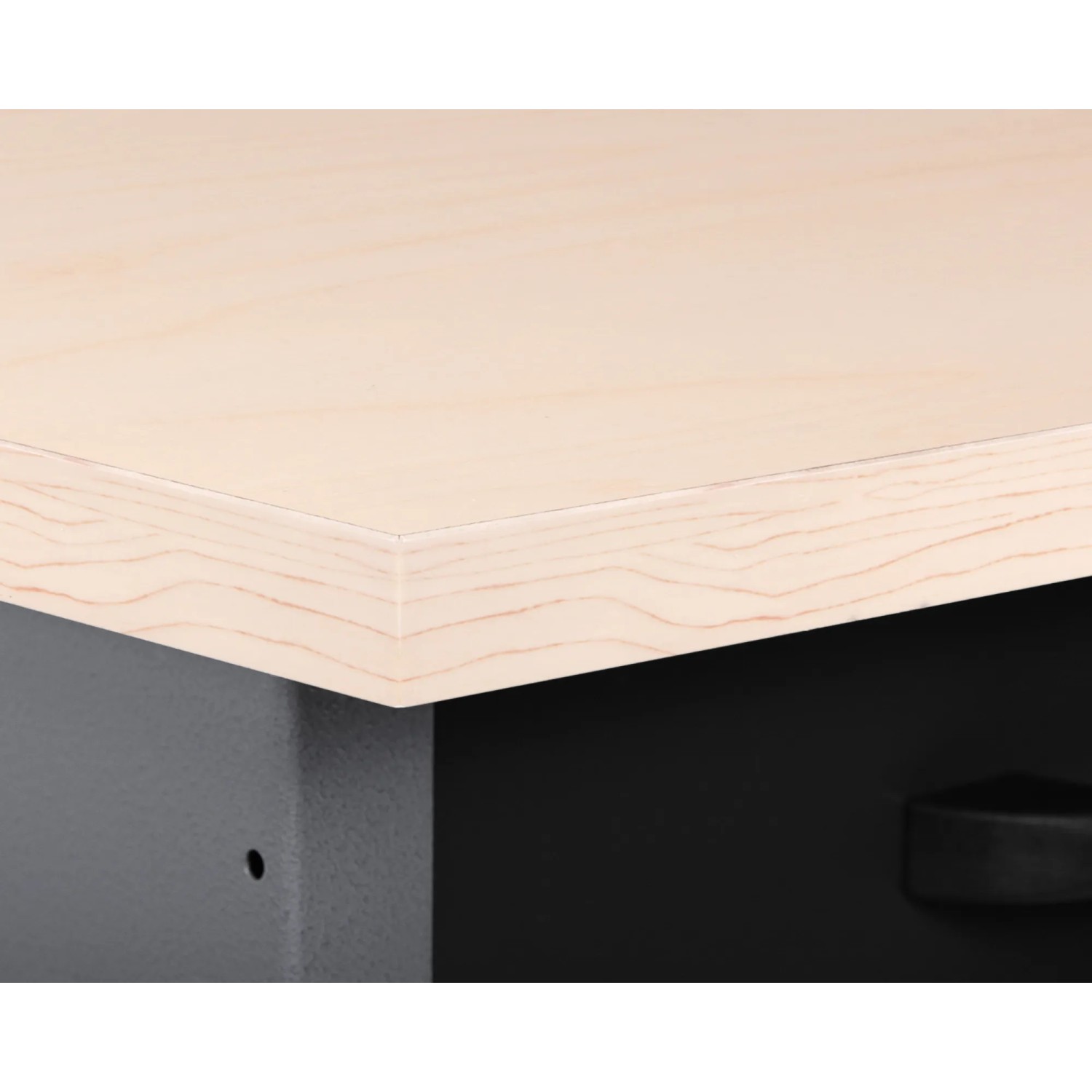 Detailaufnahme: Ondis24 Werkbank Bernd mit Buchenholzplatte und Schubladen.