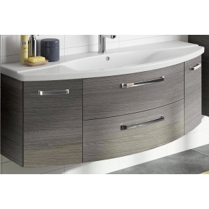 Pelipal Waschbeckenunterschrank 140 cm, Graphit Struktur quer mit zwei Auszügen und zwei Drehtüren.