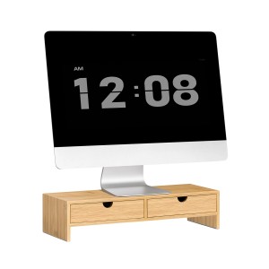 SoBuy Monitorständer mit 2 Schubladen Monitorerhöhung für Schreibtisch Bambus 47x11x18cm FRG198-N