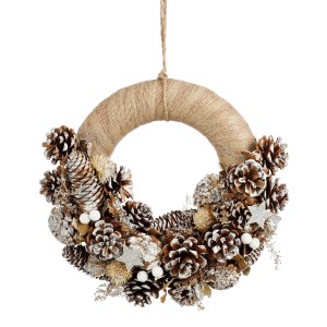 Weißer Mica Decorations Kranz Declan, 34 cm, mit Tannenzapfen und Sternen, ideal als Deko für Weihnachten.