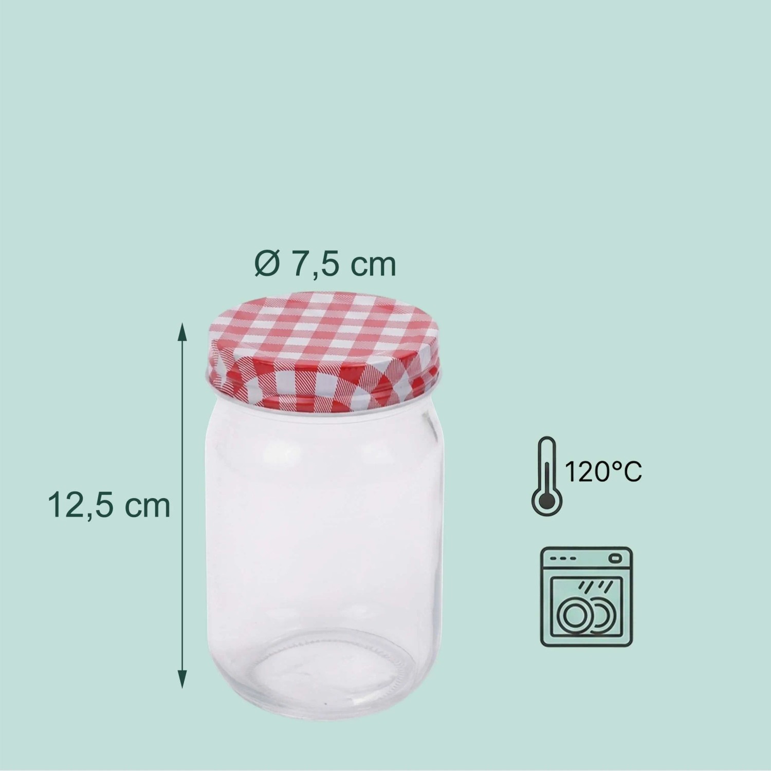 Relaxdays Einmachgläser 25er Set Glas Stahl Transparent Rot Weiß Twist-Off Luftdicht 12,5 cm x ø 7,5 cm 400 ml_4