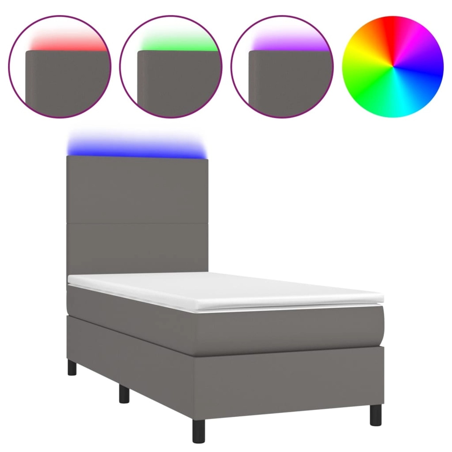 vidaXL Boxspringbett mit Matratze & LED Grau 90x190 cm Kunstleder1467971 günstig online kaufen