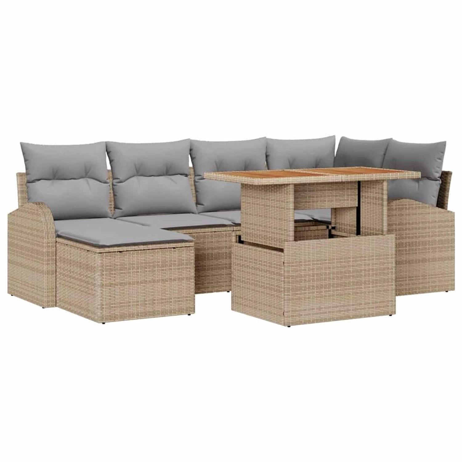 vidaXL Garten-Sofa-Set mit Speicher 7-Tlg Beige Poly Rattan 3358345 günstig online kaufen