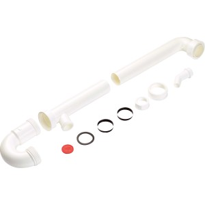 Weißer Röhrensiphon (44,8 mm) für Spüle, bestehend aus Kunststoffrohren und Dichtungen.