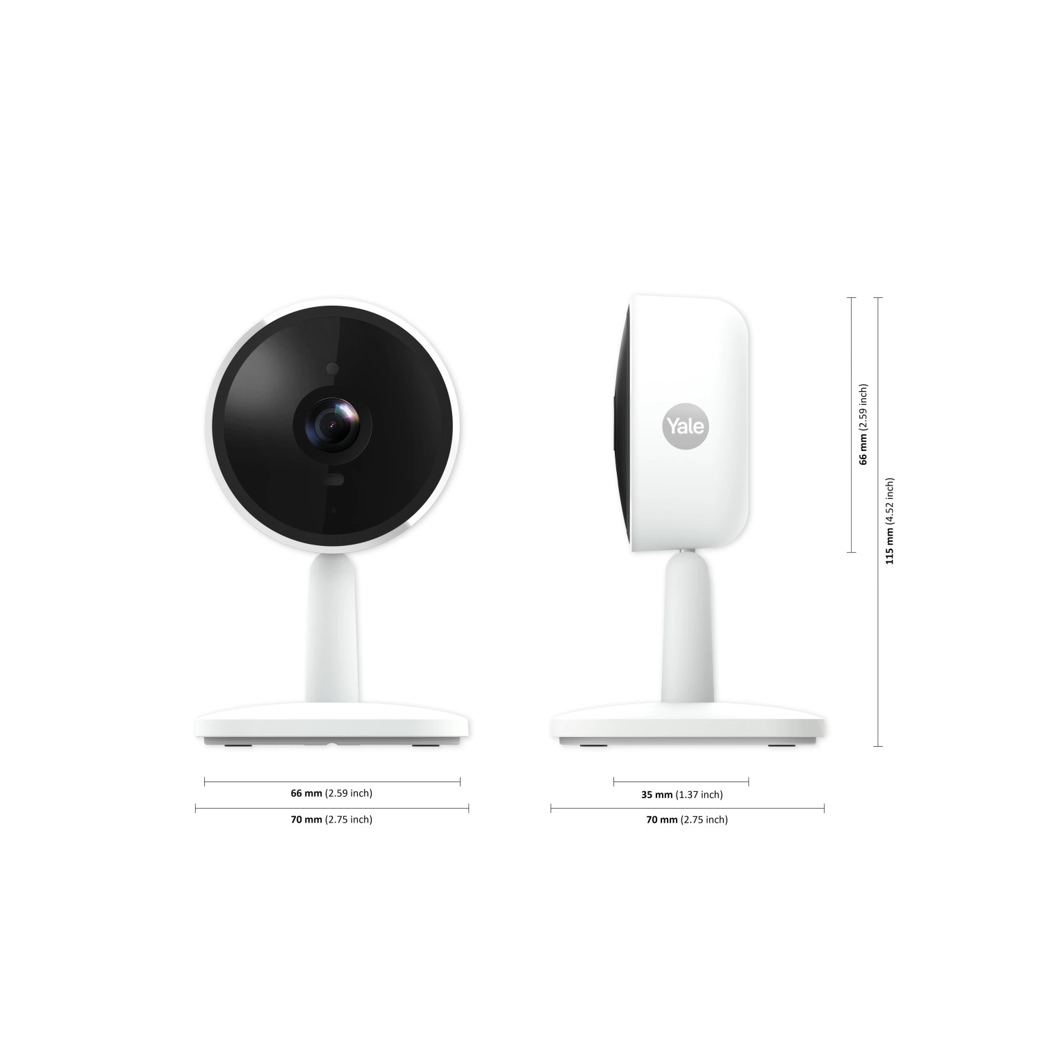 Yale Smart-Camera Innen, weiße WLAN Überwachungskamera mit Full HD und Maßen.