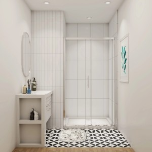 AICA Schiebetür Duschabtrennung 100x190cm, 5mm ESG Glas, chromglänzend, Nischentür für Dusche.