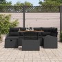 Schwarzes 7-teiliges vidaXL Garten-Sofa-Set aus Poly Rattan mit Tisch für Garten oder Terrasse.
