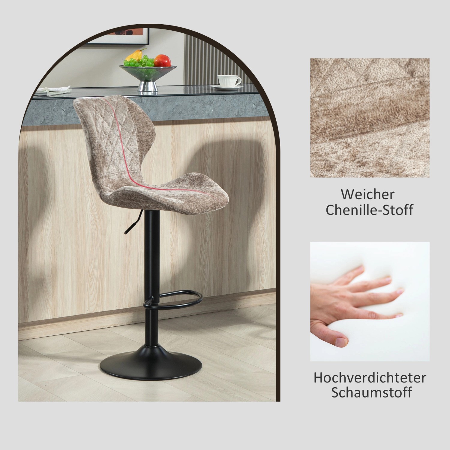 Brauner HOMCOM Barhocker mit Lehne, höhenverstellbar und drehbar. Ideal für Küche und Bar.