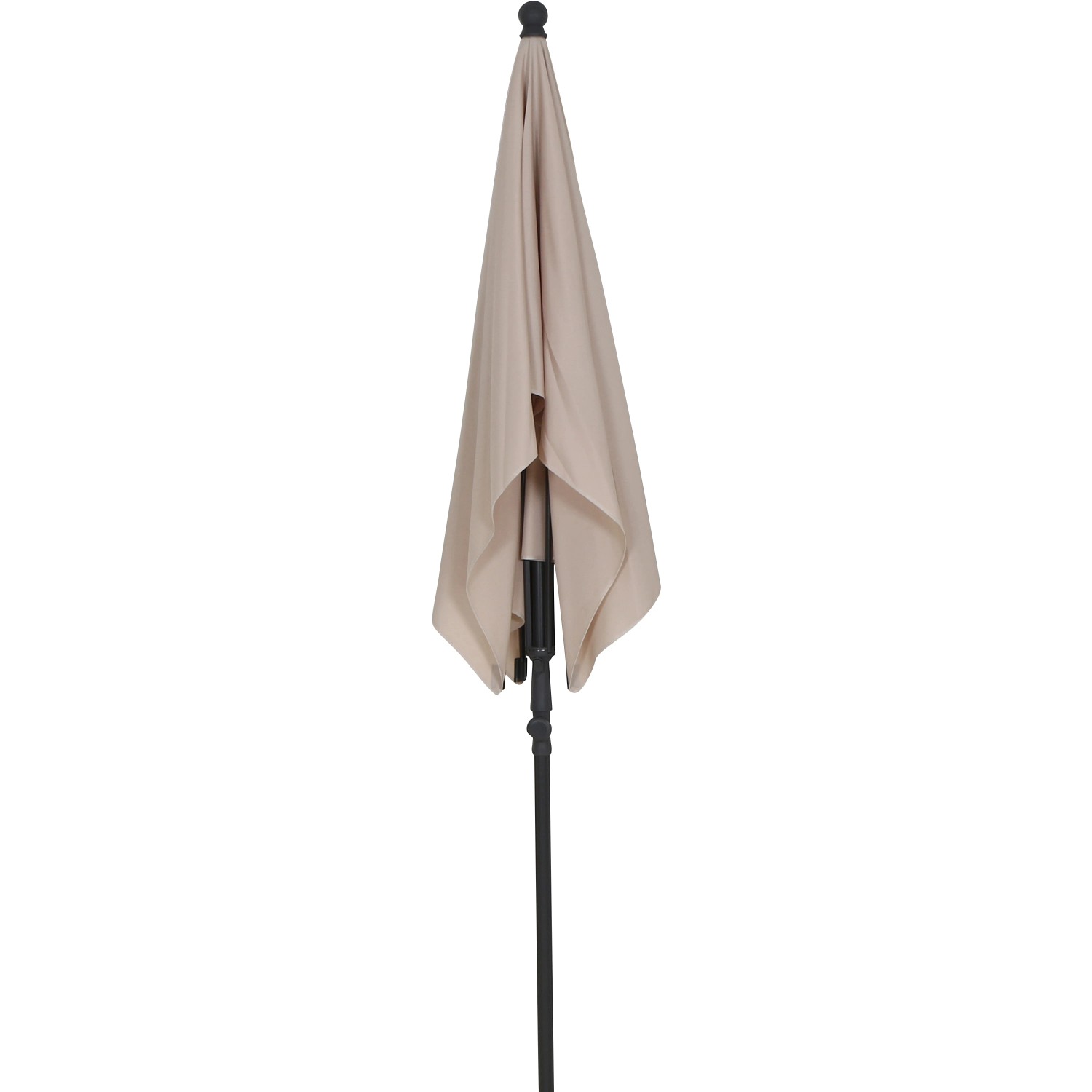 Geschlossener, naturfarbener Siena Garden Marktschirm City 210x140 cm mit Neigungsfunktion.