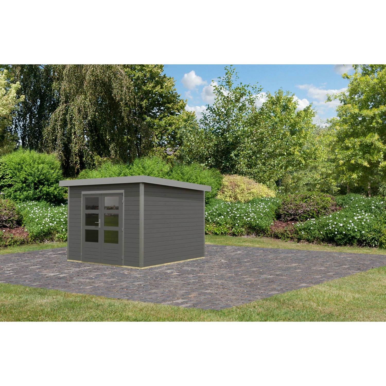 Karibu Gartenhaus Domingo B Terragrau/Grau 218,5 x 270 x 270 cm günstig online kaufen