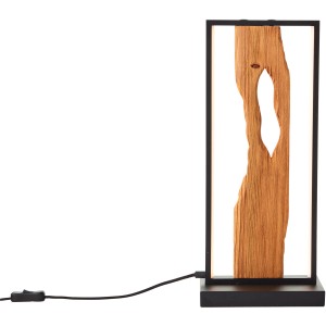 Moderne LED-Tischleuchte Chaumont mit Holz-Dekor und schwarzem Rahmen, 50 cm hoch.