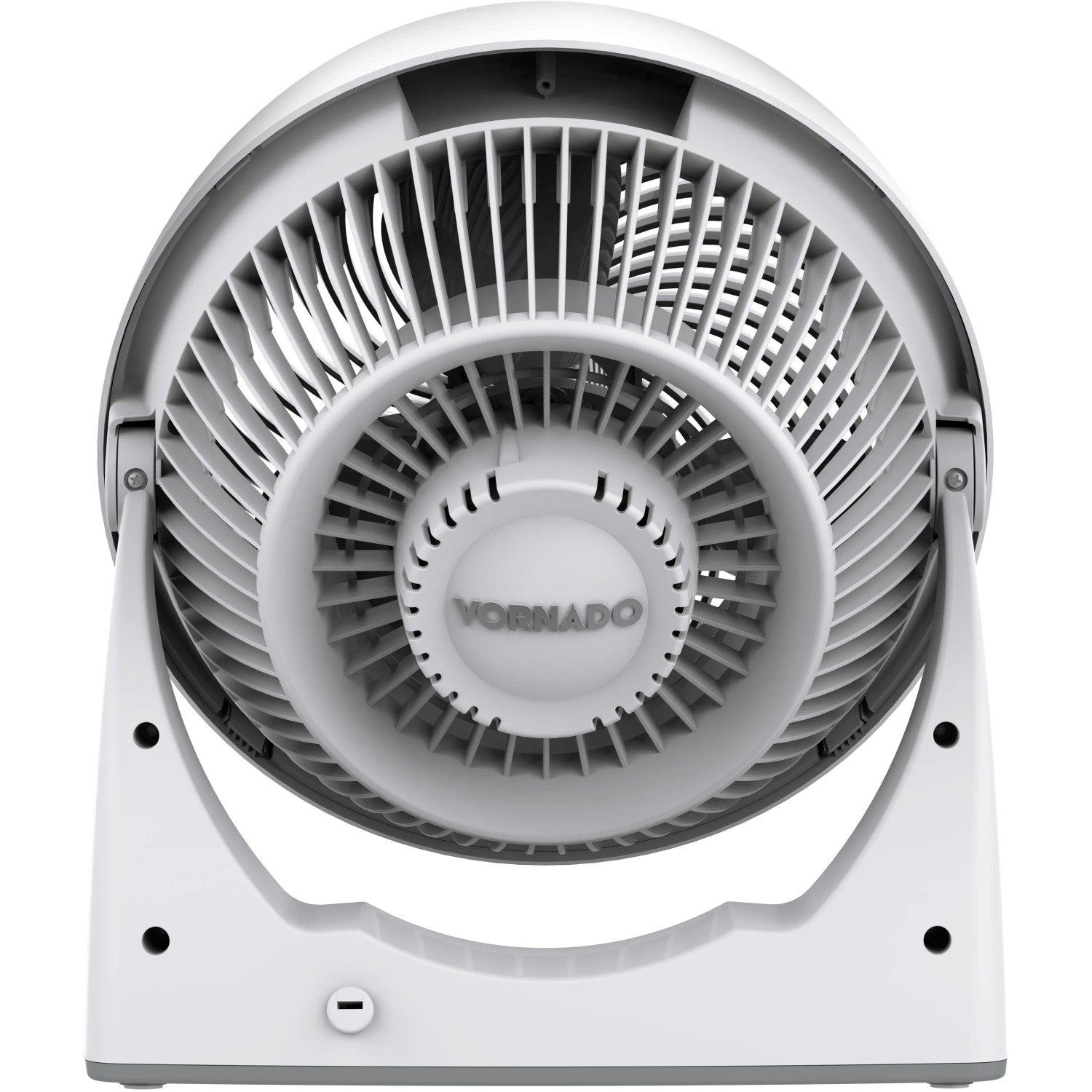 Weißer Vornado Energy Smart 633DC Ventilator von hinten, mit Rotorblättern und Gehäuse.